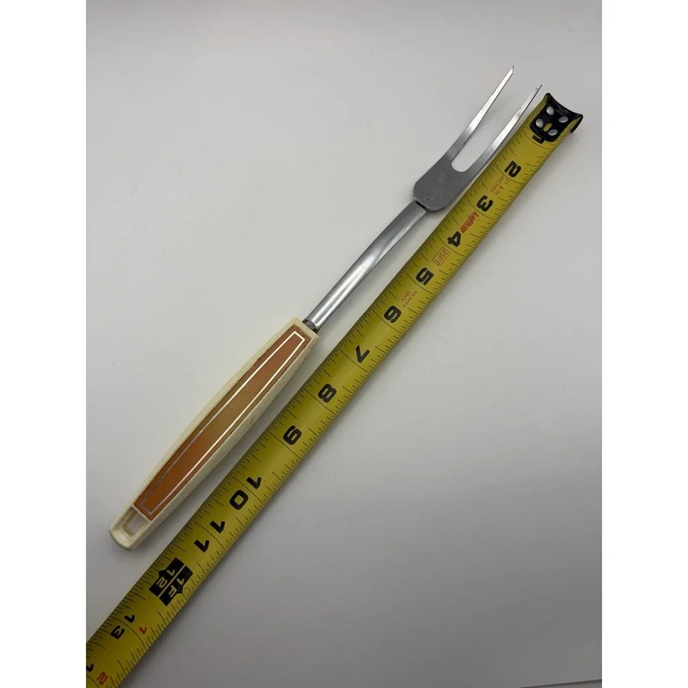 Ekco Chromium Plated Serving Fork White Plastic Handle 70's Orange Insert